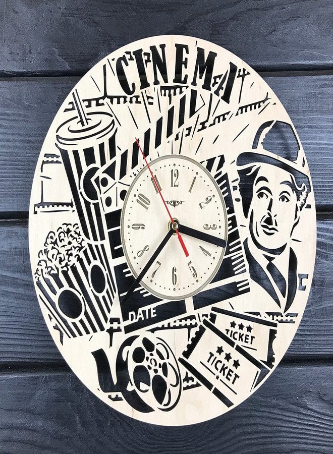 NABSTER Cinema Wall Clock Wooden Home Decor Hanging Gifts Film Fans Lovers Charlie Chaplin Wall Art Kitchen Office Christmas Birthday Cinema Clock - 12 Inch / 30 Cm - Image 1